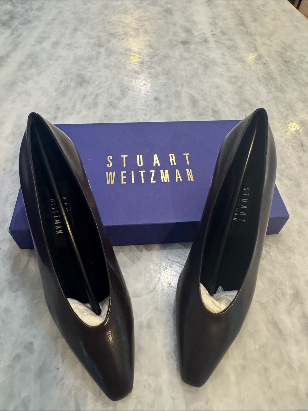 Stuart Weitzman Brown Corniche Cola Kid Pointed Toe Leather Pumps -Sleek Classic